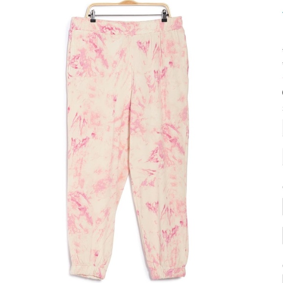 NWT AFRM Tazo TIE DYE Sweatpants Plus 🆕 Cream Blush White Pink Sz. 2X - Picture 2 of 12
